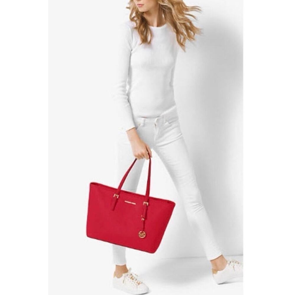 Michael Kors Jet Set Travel Large Red Saffiano Leather Tote Bag w Dust Bag